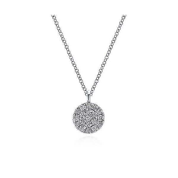 Gabriel Pave Diamond Disc Necklace Goldstein's Jewelers Mobile, AL