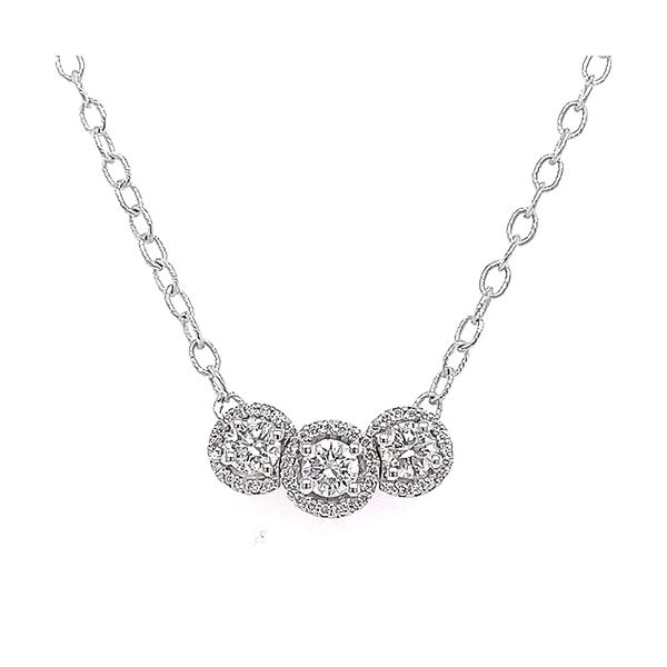 Diamond 3 Stone Halo Necklace Goldstein's Jewelers Mobile, AL