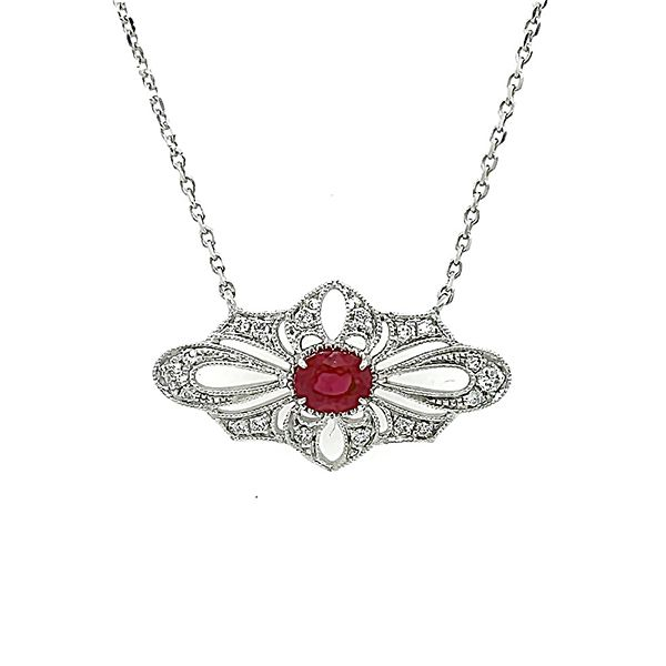 Ruby and Diamond Filigree Necklace Goldstein's Jewelers Mobile, AL