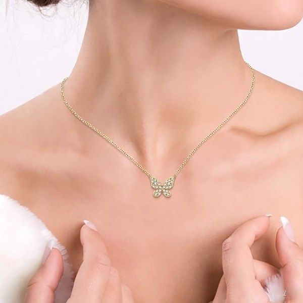 Diamond Petite Butterfly Necklace Image 4 Goldstein's Jewelers Mobile, AL
