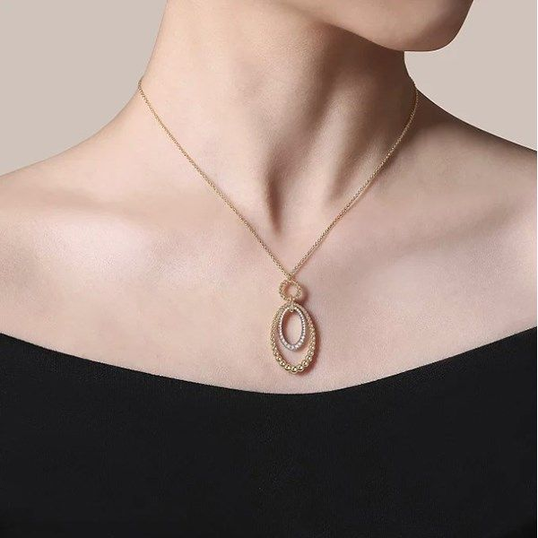 Gabriel Bujukan Diamond Oval Drop Necklace Image 3 Goldstein's Jewelers Mobile, AL