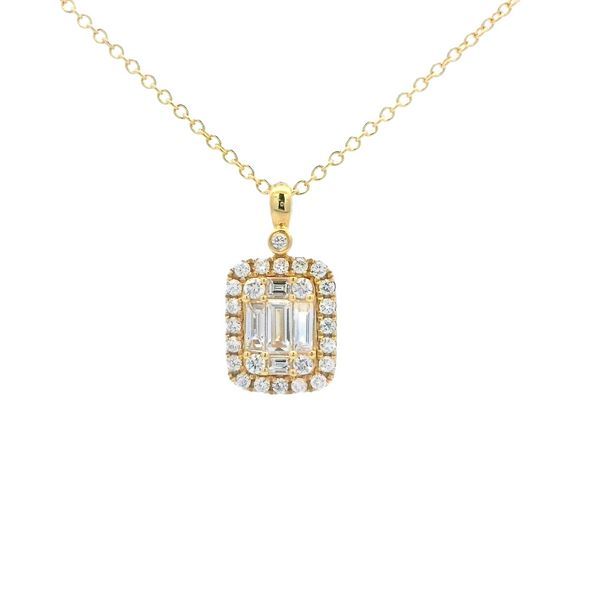 Diamond Baguette and Round Halo Cluster Necklace Goldstein's Jewelers Mobile, AL