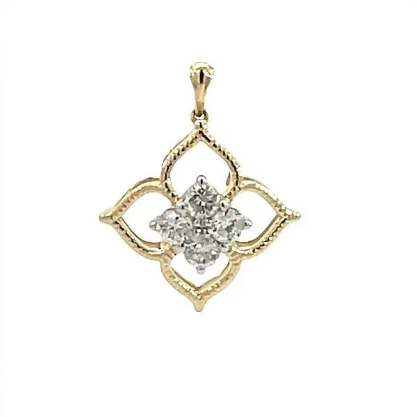 YELLOW & WHITE 14 KARAT GOLD 0.46 CARAT DIAMOND OPEN FLORAL DESIGN PENDANT Goldstein's Jewelers Mobile, AL