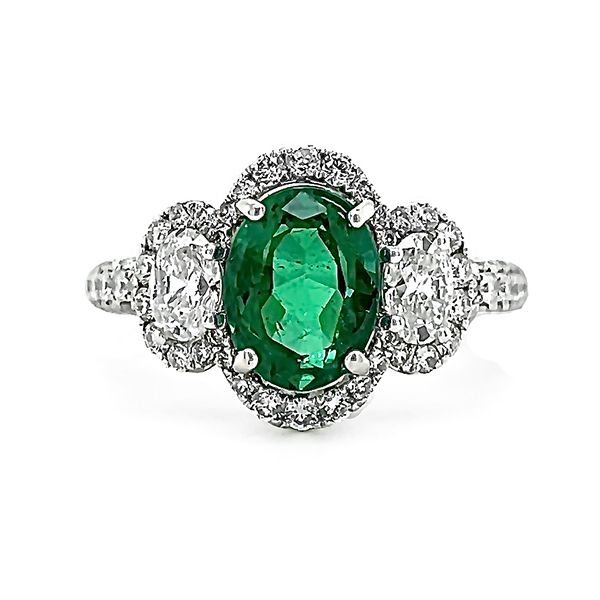 Emerald and Diamond Oval Halo Ring Goldstein's Jewelers Mobile, AL