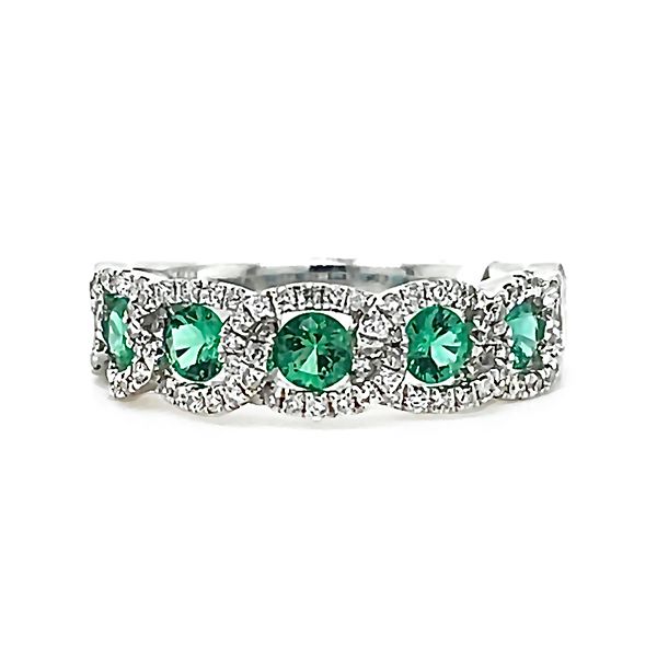 Emerald and Diamond Halo Link Band Goldstein's Jewelers Mobile, AL
