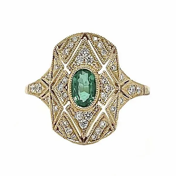 Emerald and Diamond Oval Filigree Ring Goldstein's Jewelers Mobile, AL