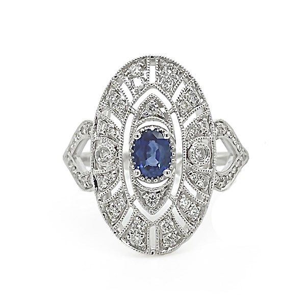 Sapphire and Diamond Oval Filigree Ring Goldstein's Jewelers Mobile, AL