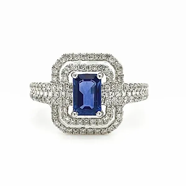 Sapphire and Diamond Double Halo Ring Goldstein's Jewelers Mobile, AL