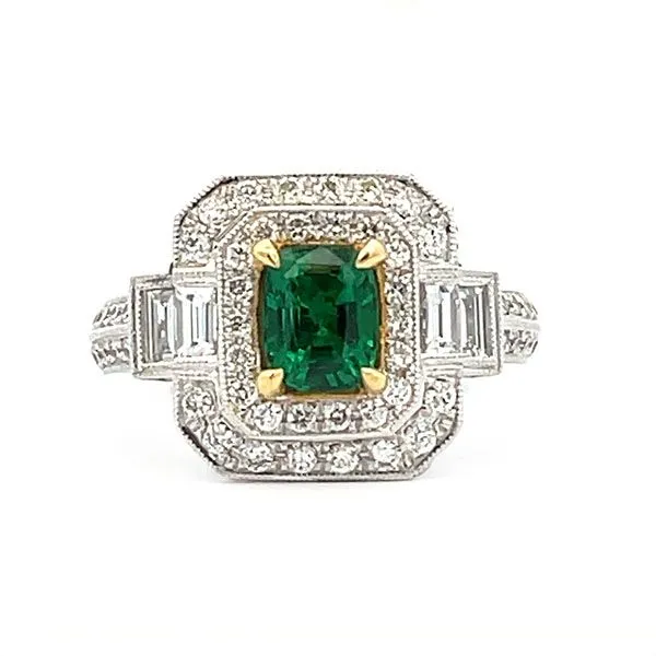 Emerald and Diamond Double Halo Ring Goldstein's Jewelers Mobile, AL