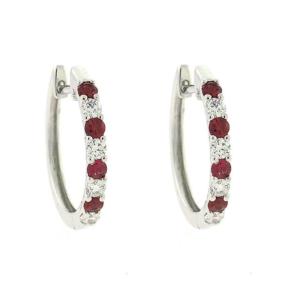 Ruby and Diamond Hoop Earrings Goldstein's Jewelers Mobile, AL
