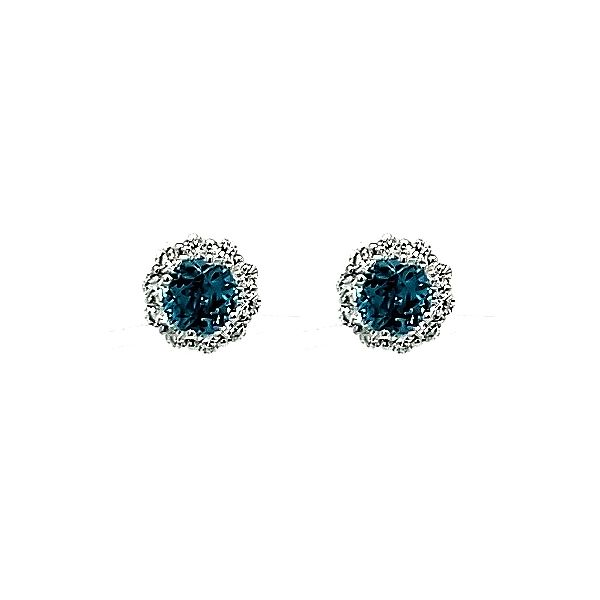Blue Zircon and Diamond Halo Earrings Goldstein's Jewelers Mobile, AL