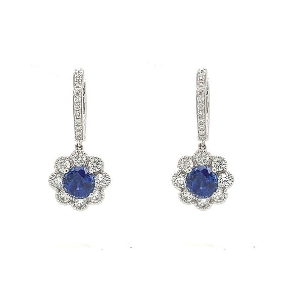 Sapphire and Diamond Dangle Halo Earrings Goldstein's Jewelers Mobile, AL