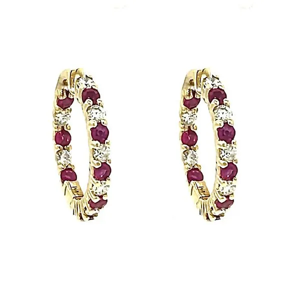 Ruby and Diamond Hoop Earrings Goldstein's Jewelers Mobile, AL