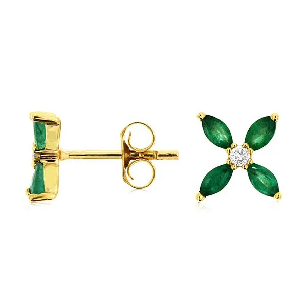 Emerald and Diamond Flower Stud Earrings Goldstein's Jewelers Mobile, AL