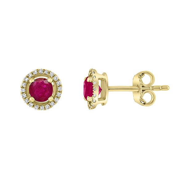 Ruby and Diamond Halo Earrings Goldstein's Jewelers Mobile, AL