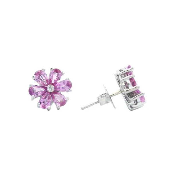 14K White Gold 3.00ct Pink Sapphire & 0.02ct Diamond Floral Stud Earrings Image 2 Goldstein's Jewelers Mobile, AL