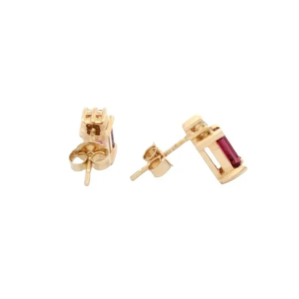 14K Yellow Gold 1.20ct Pink Tourmaline & 0.08ct Diamond Stud Earrings Image 3 Goldstein's Jewelers Mobile, AL