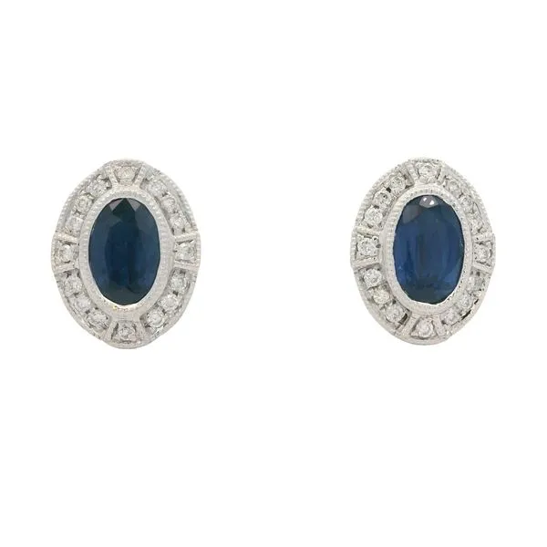 18 Karat White Gold Sapphire and Diamond Halo Stud Earrings - 1.29 Carat Sapphires and 0.12 Carat Diamonds Goldstein's Jewelers Mobile, AL