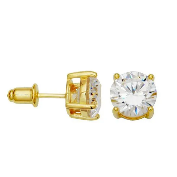 Yellow Gold Plated Sterling Silver 8mm Cubic Zirconia Stud Earrings Goldstein's Jewelers Mobile, AL