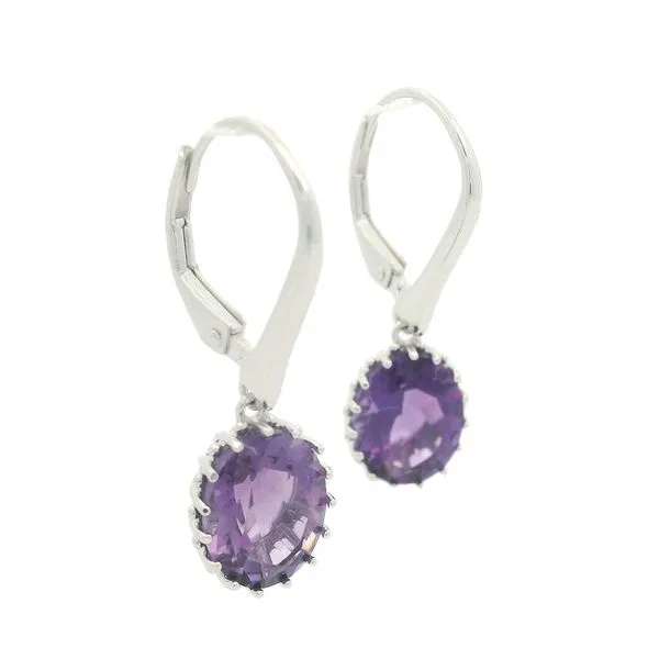 Sterling Silver Amethyst Oval Drop Leverback Earrings Image 2 Goldstein's Jewelers Mobile, AL