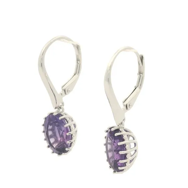 Sterling Silver Amethyst Oval Drop Leverback Earrings Image 3 Goldstein's Jewelers Mobile, AL