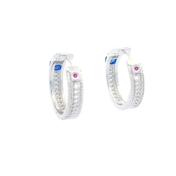 Sterling Silver Created Blue and White Sapphire Hoop Earrings, 16mm Image 4 Goldstein's Jewelers Mobile, AL