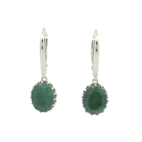 Sterling Silver Emerald Oval Drop Leverback Earrings Goldstein's Jewelers Mobile, AL