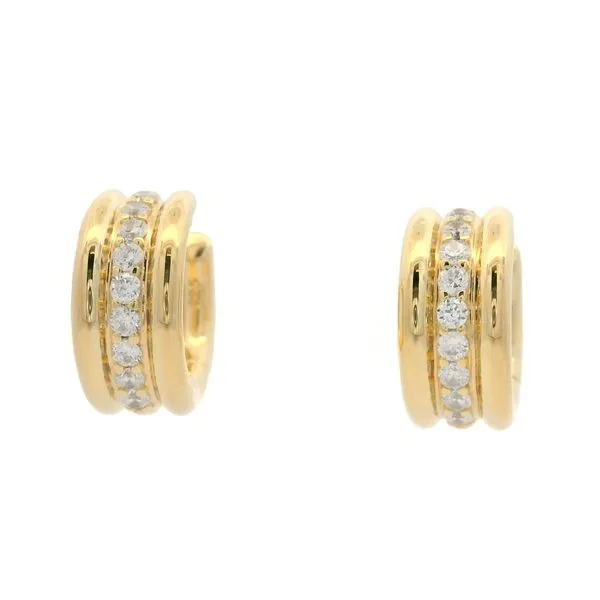 18 Karat Yellow Gold Plated Sterling Silver Huggie Earrings with Cubic Zirconias Goldstein's Jewelers Mobile, AL