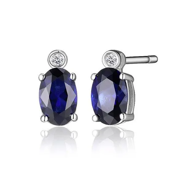 Sterling Silver Oval Lab-Created Sapphire and Lab Diamond Stud Earrings Goldstein's Jewelers Mobile, AL