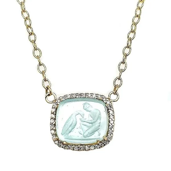 Aquamarine and Mother of Pearl Doublet and Diamond Necklace Goldstein's Jewelers Mobile, AL