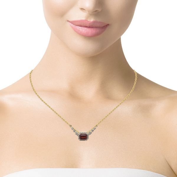 Garnet and Diamond Rectangular Halo Necklace Image 2 Goldstein's Jewelers Mobile, AL