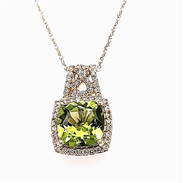 Peridot and Diamond Halo Necklace Goldstein's Jewelers Mobile, AL