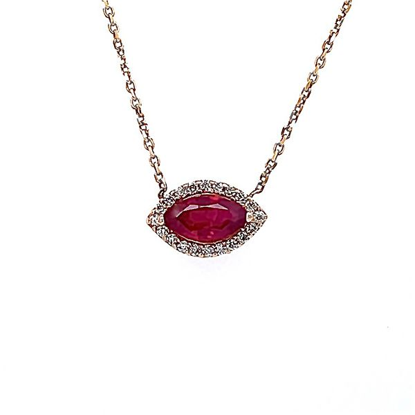 Ruby and Diamond Halo Necklace Goldstein's Jewelers Mobile, AL