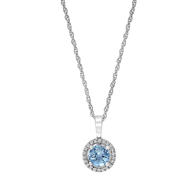 Aquamarine and Diamond Halo Necklace Goldstein's Jewelers Mobile, AL