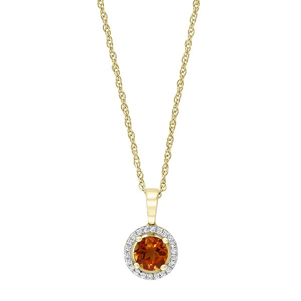 Citrine and Diamond Halo Necklace Goldstein's Jewelers Mobile, AL