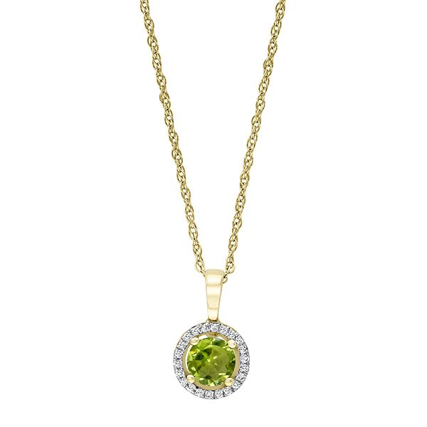 Peridot and Diamond Halo Neckace Goldstein's Jewelers Mobile, AL