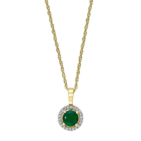Emerald and Diamond Halo Necklace Goldstein's Jewelers Mobile, AL