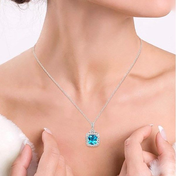 STERLING SILVER BLUE TOPAZ & 0.02 CARAT DIAMOND NECKLACE Image 4 Goldstein's Jewelers Mobile, AL