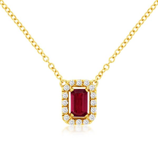 Ruby and Diamond Halo Necklace Goldstein's Jewelers Mobile, AL