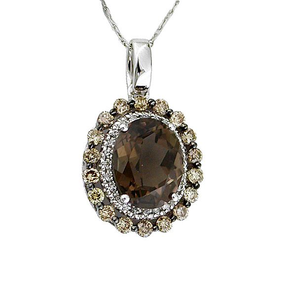 Smokey Quartz, Diamond and Brown Diamond Halo Necklace Goldstein's Jewelers Mobile, AL