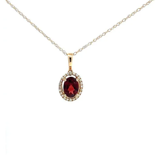 Garnet and Diamond Oval Halo Necklace Goldstein's Jewelers Mobile, AL