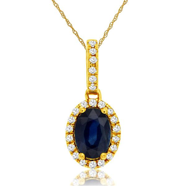 Sapphire and Diamond Oval Halo Necklace Goldstein's Jewelers Mobile, AL
