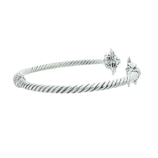 Sterling Silver 3mm Twisted Cable Bangle with Garnet Turtle End Caps Image 2 Goldstein's Jewelers Mobile, AL