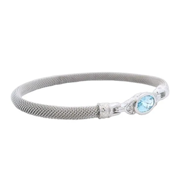 Sterling Silver Blue Topaz and Lab Diamond Milanese Mesh Bangle Bracelet - 7