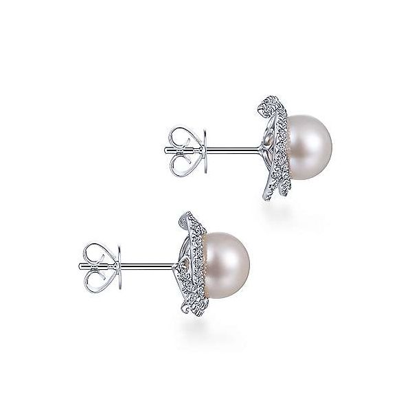 Gabriel Diamond and Pearl Swirl Earrings Image 2 Goldstein's Jewelers Mobile, AL