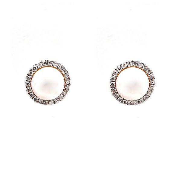 Pearl and Diamond Halo Earrings Goldstein's Jewelers Mobile, AL
