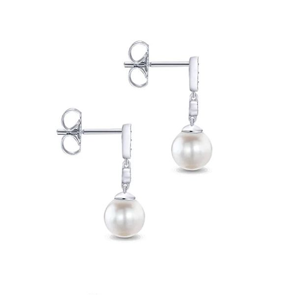 Gabriel Grace Pearl and Diamond Drop Earrings Image 2 Goldstein's Jewelers Mobile, AL
