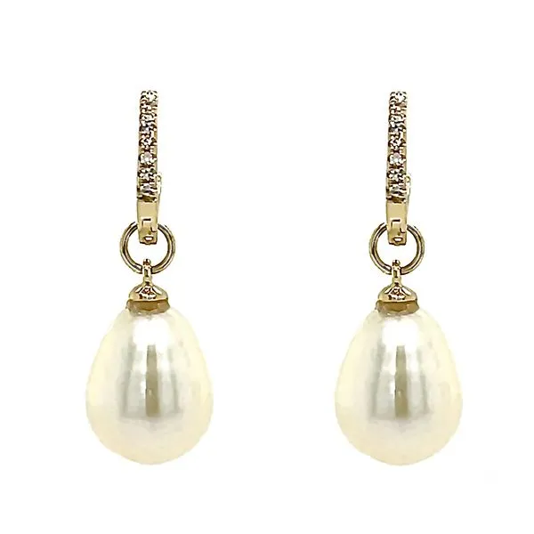 14K Yellow Gold Cultured Pearl Drop Earrings with Diamond Accents - 0.06ct Total Diamond Weight Goldstein's Jewelers Mobile, AL