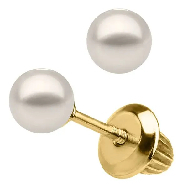 14 Karat Yellow Gold 4mm Cultured Pearl Earrings with Safety Backs Goldstein's Jewelers Mobile, AL