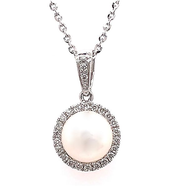 Pearl and Diamond Halo Pendant Goldstein's Jewelers Mobile, AL